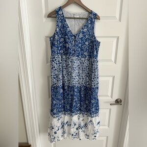 J Jill Floral Maxi Dress Blue White Size M